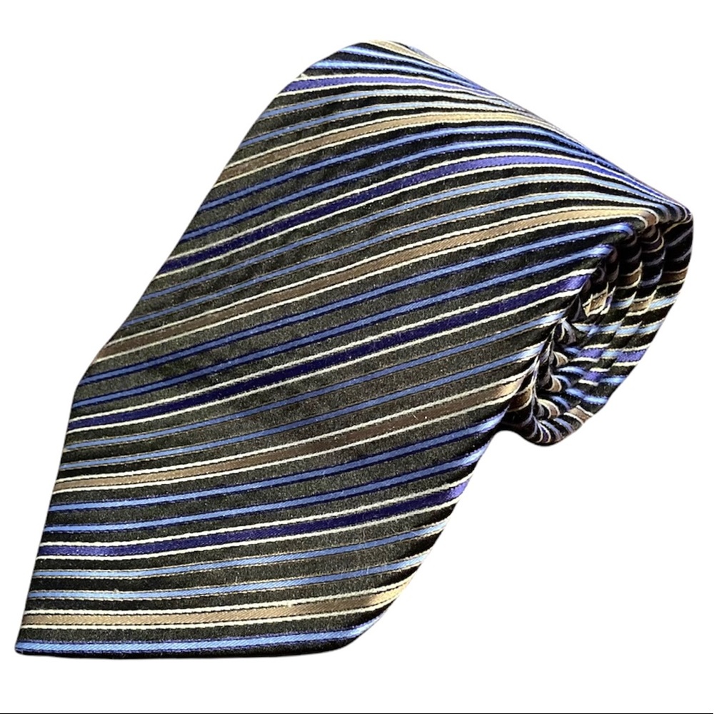 GEOFFREY BEENE•100% SILK • BLUE / GOLD STRIPED MEN’S TIE•